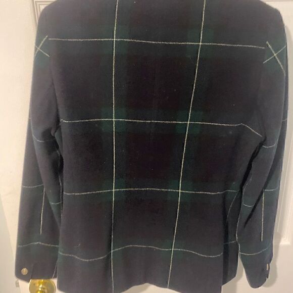 VINTAGE BASLER plaid blazer with leather trim size 4 - Picture 6 of 6